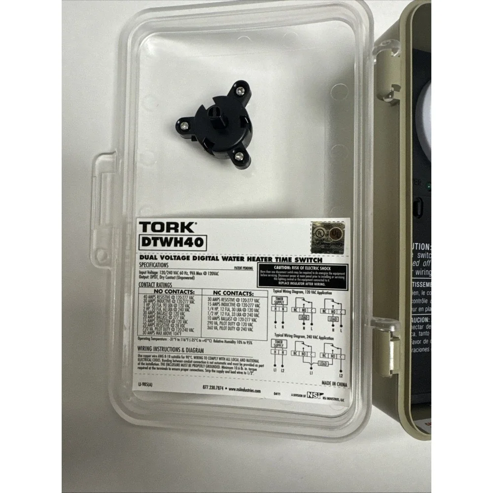 Tork DTWH40 Dual Voltage Digital Water Heater Time Switch w/Push Button 240V 20A
